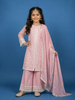Baby Pink Floral Embroidered Georgette Kids Palazzo Suit