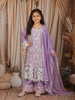 Lavender Floral Thread Embroidered Design Georgette Kids Palazzo Suit