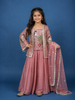 Rose Pink Peacock Embroidered Georgette Kids Palazzo Suit