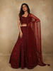 Maroon Floral Sequins and Beads Embroidered Design Net Mermaid Lehenga With Dupatta