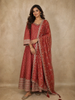 Pink Small Floral Butta Woven Tissue Banarasi Gown with Dupatta