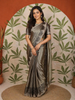 Ash Grey Floral Sequins Embroidered Design Tissue Silk Saree with Scalloped Border