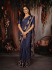 Royal Blue Striped Design Tussar Saree with Cow Motif Border