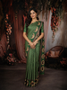 Leaf Green  Striped Design Tussar Saree with Cow Motif Border