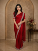 Crimson Red Stone Embellished Design Satin Designer Saree with Scalloped Border