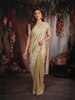 Champagne Gold Floral Sequins Embroidered Design Pure Tissue Fancy Saree with Scalloped Border