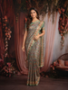 Sage Green Floral Printed Semi Silk Saree with Zari Border