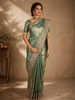 Antique Teal Green Floral Sequins and Zari Embroidered Design Tissue Banarasi Saree with Designer Border