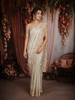 Soft Ivory Floral Beads and Zardozi Embroidered Design Pure Tissue Designer Saree with Scalloped Gold Border