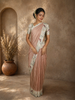Light Peach Checked Printed Design Pure Crepe Silk Saree with Contrast Border