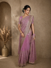 Light Lavender Floral Vine Zari and Mirror Embroidered Design Georgette Fancy Saree with Designer Scarf