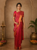 Vibrant Rani Pink and Deep Coral Red Geometric Zari Woven Design Pure Kanchipuram Silk Saree with Zari Border