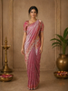 Rose Pink Floral Sequins and Beads Embroidered Design Pure Organza Saree with Scalloped Border
