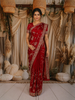 Dark Red Floral Sequins and Beads Embroidered Design Satin Designer Saree