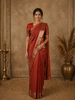 Deep Maroon Leaf Zari Woven Design Pure Kanchipuram Silk Saree with Zari Border