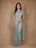 Muted Sage Green Floral Sequin Embroidered Organza Designer Saree