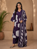 Deep Purple Mirror Work Floral Printed Cotton Salwar Suit Set