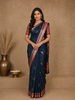 Navy Blue Floral Design Silk Saree