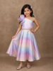Multicolor Abstract Designed Organza Party Gown for Girls