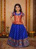 Royal Blue and Peach Silk Pattu Pavadai Set Adorned with Floral Zariwork