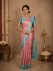 Peach Floral Woven Design Art Silk Saree