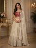 Red And Cream Floral Embroidered Tissue Lehenga With Dupatta