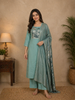 Aqua Blue Solid Designed Georgette Salwar Suit