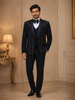 Dark Blue Floral Designed Men's Suit