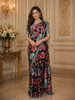Black Floral Design Satin Saree