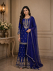 Royal Blue Floral Embroidery Crepe Sharara salwar Suit