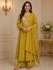 Mustard Yellow Floral Sequin Embroidery Silk Cotton Salwar Suit