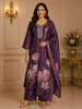 Purple Floral Designed Shimmer Straight Cut Salwar Suit