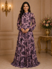 Purple Floral Design Chiffon Partywear Gown