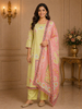 Lime Green Geometric Printed Cotton Salwar Suit Set