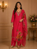 Pink Floral Designed Raw Silk Salwar Suit