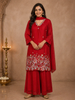 Crimson Red Floral Design Georgette Sharara Salwar Suit