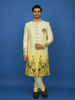 White Ombre Yellow Jungle-Themed Embroidered Polyester Sherwani Suit