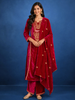 Dark Pink Floral Designed Velvet Salwar Suit