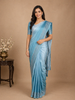 Blue Solid Satin Fancy Saree with Designed Border