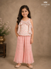 Light Pink Sharara Pant and Peplum Top Adorned with Floral Prints