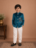 Teal Velvet Indo-Western Sherwani Set with Embroidery