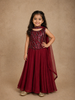 Deep Wine Sequins Design Satin Kids Palazzo Suit with Dupatta