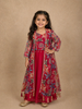 Dark Pink Floral Beads Embroidered Design Georgette Kids Palazzo Suit with Over Coat
