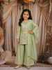 Pastel Green Floral and Sequins Embroidered Tissue Organza Kids Palazzo Suit