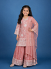 Dusty Rose Pink Floral Sequins Embroidered Silk Kids Palazzo Suit