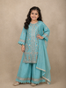 Blue Floral Sequins Embroidered Kids Georgette Palazzo Suit with Dupatta