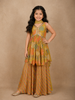 Mustard Yellow Georgette Sharara Suit with Floral Prints, paired with Dupatta