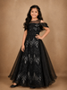 Black Leaf Sequins Design Party Wear Gown For Girls