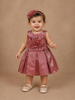 Dusty Rose Satin Party Frock with Oversized 3D Floral Embellishment