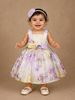 Pastel Watercolor Floral Satin Party Frock with Bow Detail